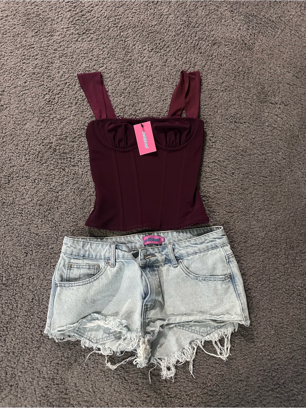 Edikted Burgundy Corset Crop Top with Wide Straps